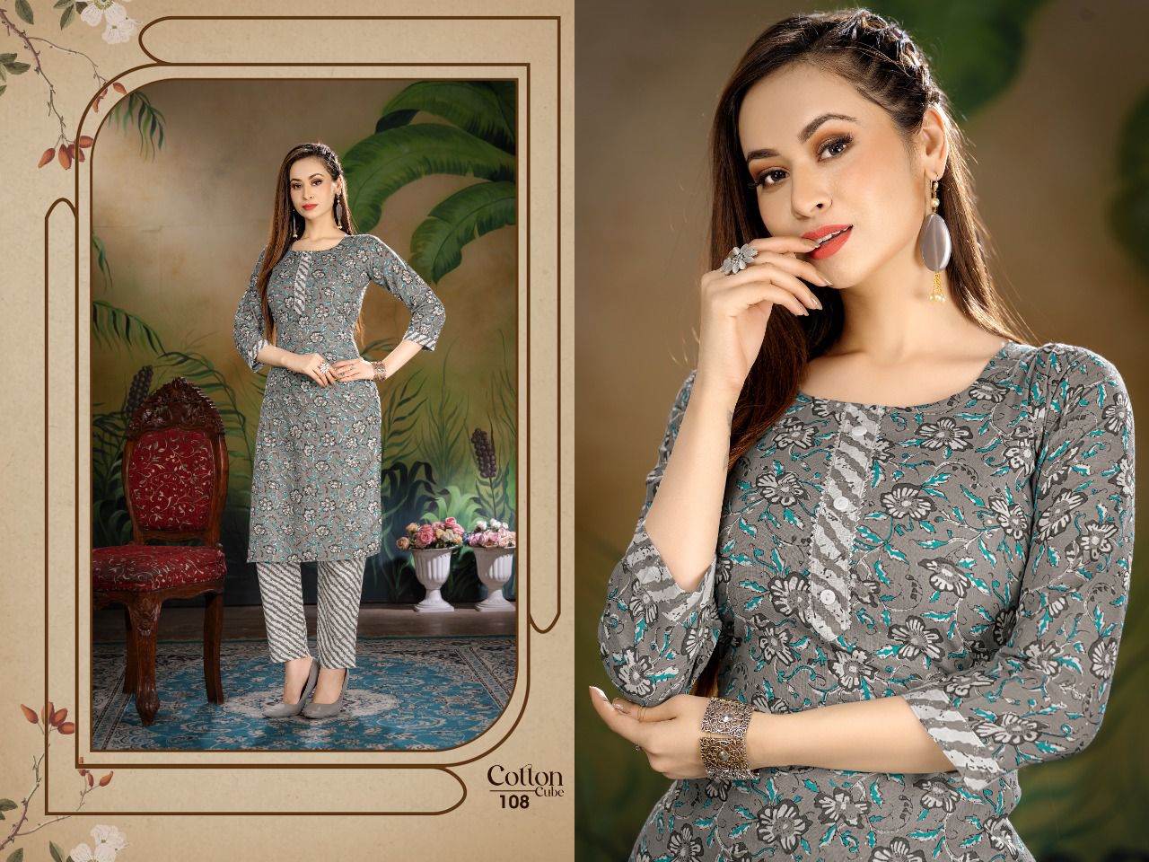 Cotton Cube 101 Cotton Printed Ethnic Wear Kurti With Pant Collection